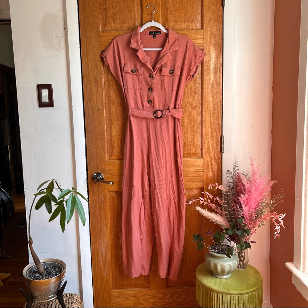 Derek Heart Pink Button Up Jumpsuit